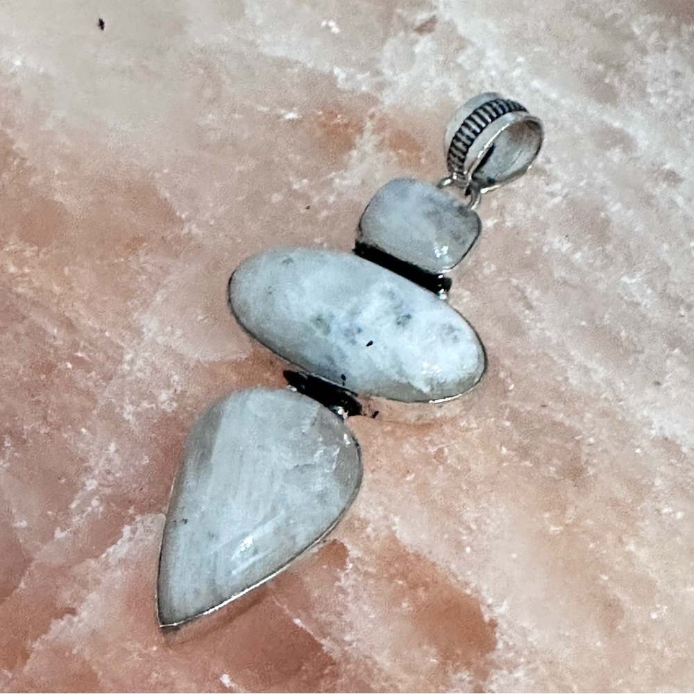 Handcrafted Artisan Jewelry Silver Moonstone Triple-Drop Pendant Art to Wear